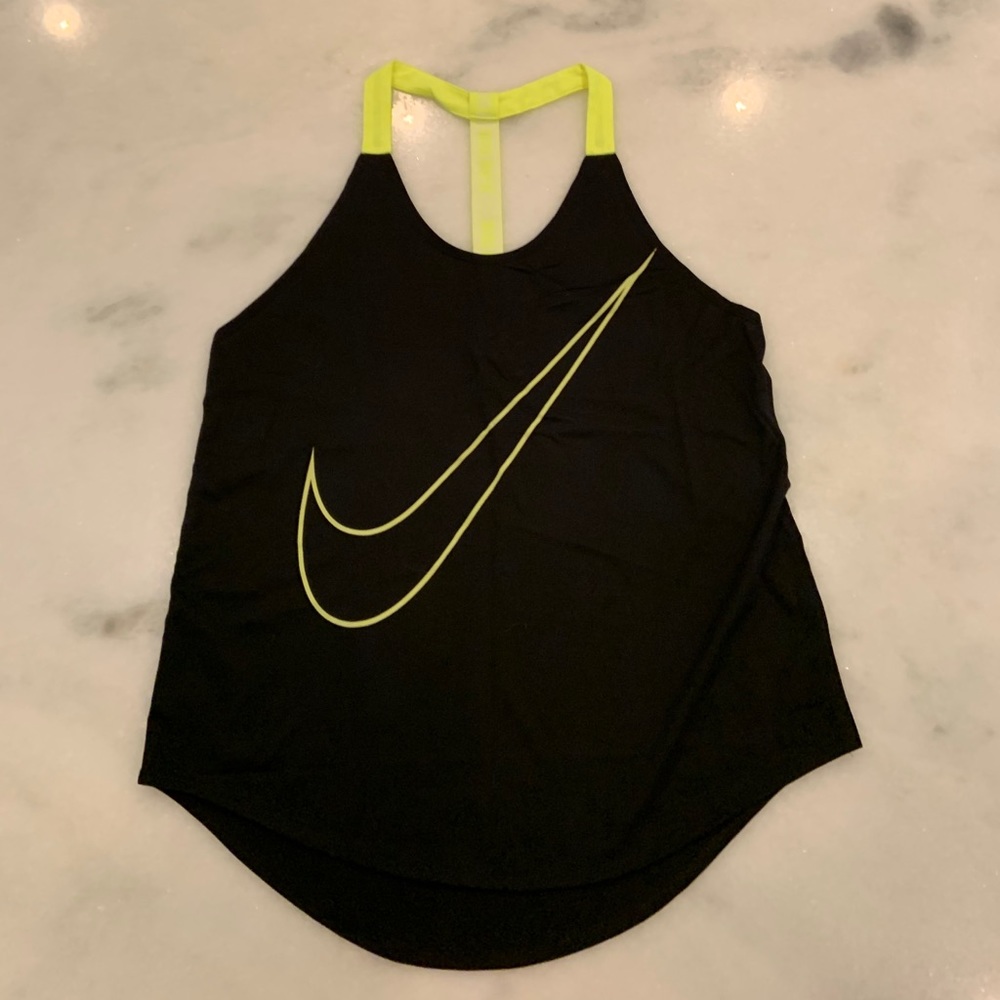 EUC Nike T strap Workout Tank Black/Neon Yellow